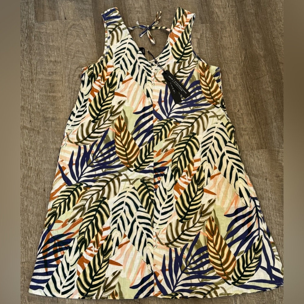 Tahari 100% Linen Sleeveless Tropical Floral A-Line Mini Dress, Size XS, NWT